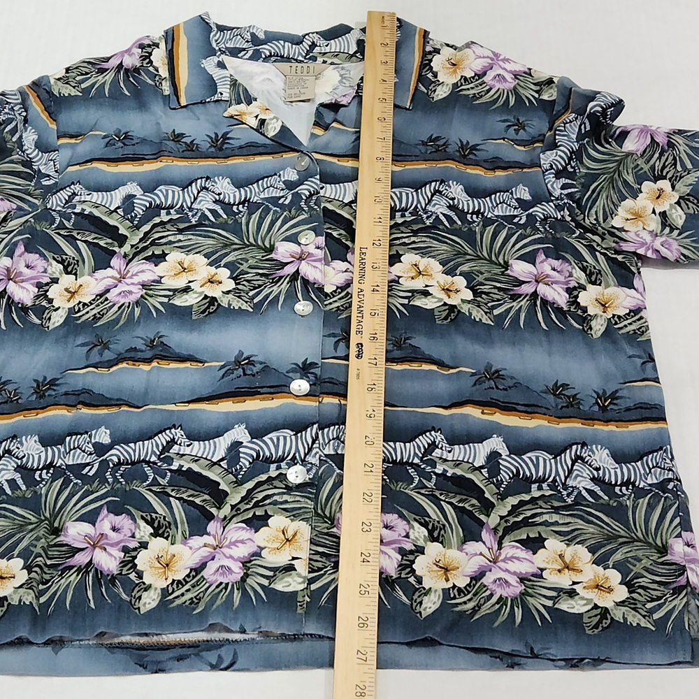 Hawaiian Safari Short Sleeve Shirt Vacation Casual Beaded Zebras Palm Trees VTG - Picture 7 of 11